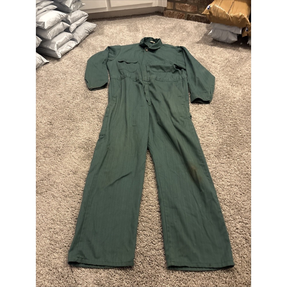 70s Big Mac Mechanic Herringbone Coveralls from JC Penney 42R Green Jumpsuit